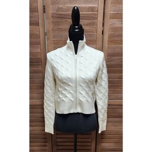 Stitches And Stripes New White Full Zip Cardigan Womens Small S Cropped Sweater